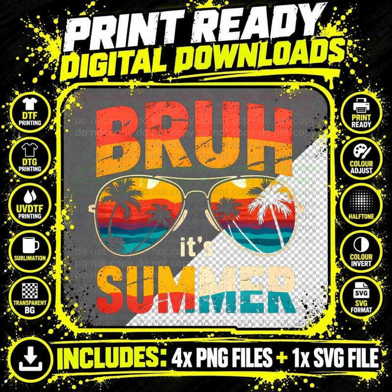 Bruh Its Summer T-Shirt, Colorful Stacked Summer Slogan Png SVG Digital Bundle