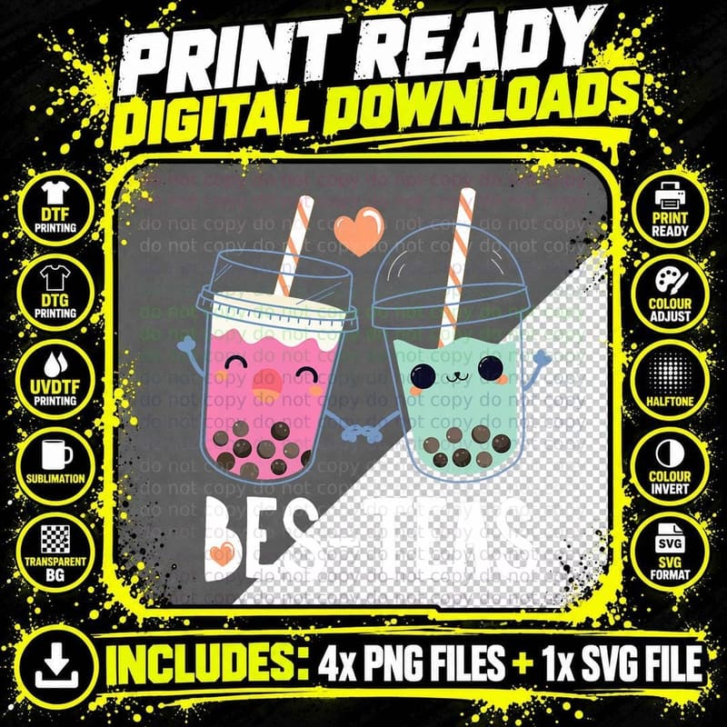Bubble Boba Tea Bes Teas, Boba Lover Gift Png SVG Digital Bundle