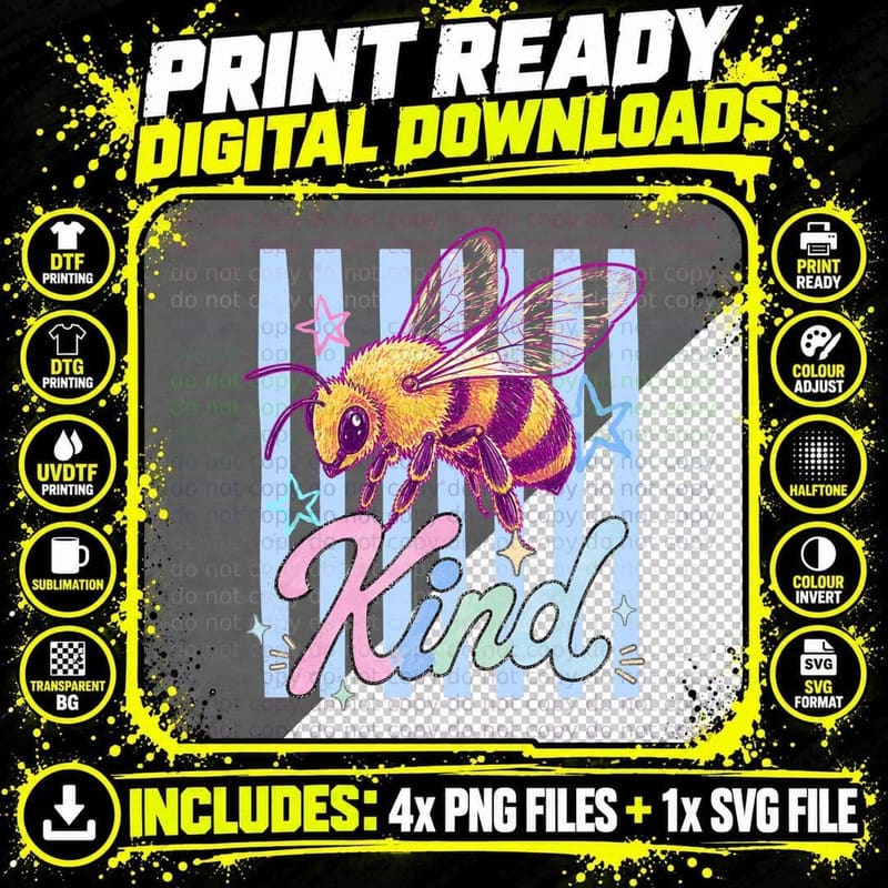 Buzz Summer T-Shirt, Bee with Rainbow Stripes Sunny Tee Png SVG Digital Bundle