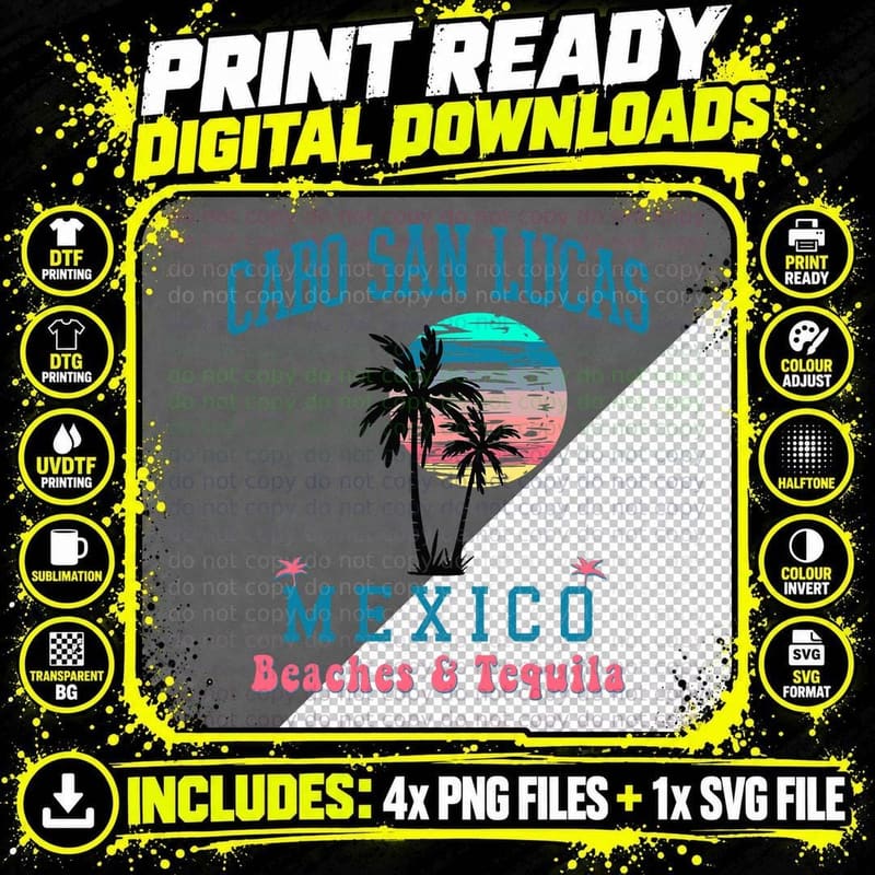 Cabo San Lucas Mexico Tequila Beach Sunset Palm Trees Png SVG Digital Bundle