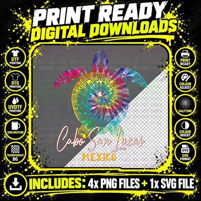 Cabo San Lucas Tie Dye Sea Turtle Matching Family Png SVG Digital Bundle