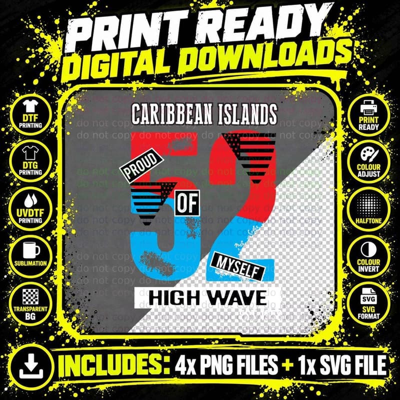 Caribbean Islands Proud of Myself High Wave Tropical Png SVG Digital Bundle