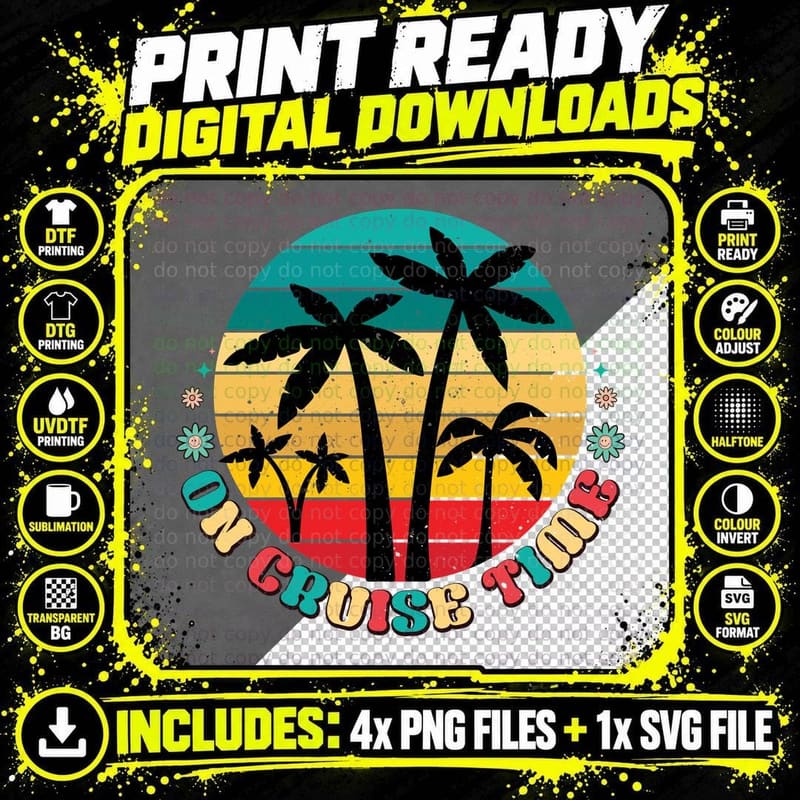 Chilled Summer T-Shirt, Flamingos Palm Trees Waves Sunny Png SVG Digital Bundle