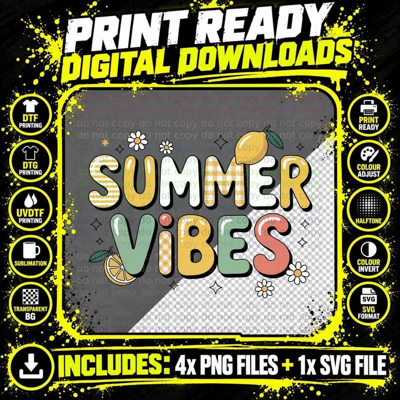 Citrus Fruits Colorful Bows Frame Summer T-Shirt Png SVG Digital Bundle