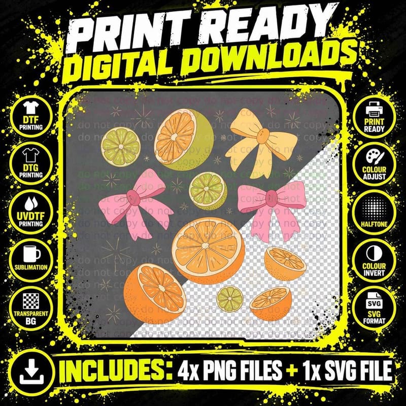 Citrus Slices Orange Bows Summer T-Shirt Png SVG Digital Bundle