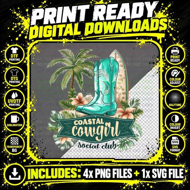 Coastal Cowgirl Social Club Western T-Shirt Png SVG Digital Bundle