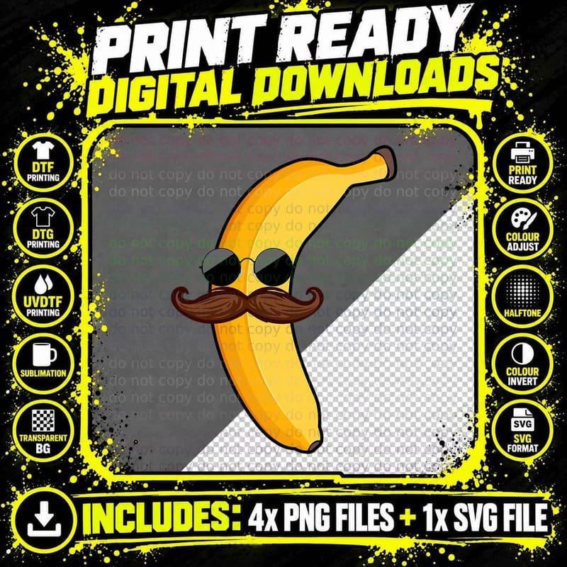Cool Banana Design for Men Boys Tropical Fruit Banana Png SVG Digital Bundle