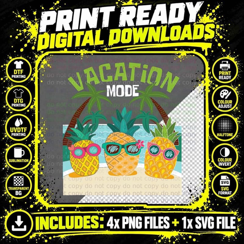 Cool Pineapple Summer Vacation Beach Swimming Party Png SVG Digital Bundle
