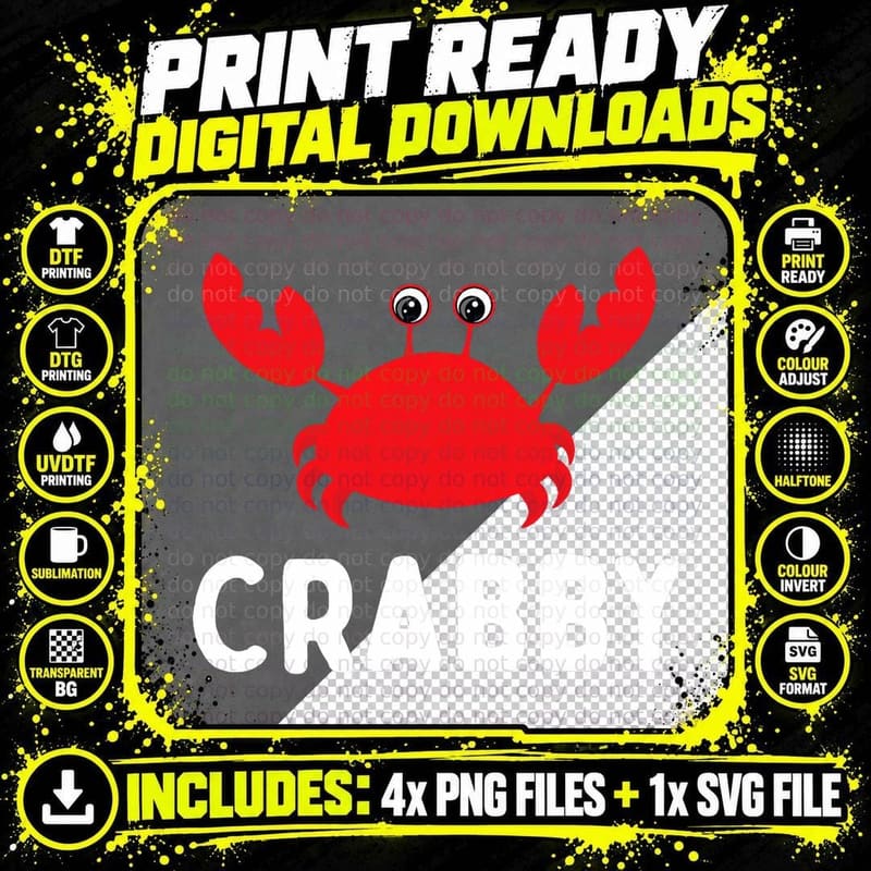 Crabby - Beach Sea Lover Crab Crustacean Animal Lover Png SVG Digital Bundle