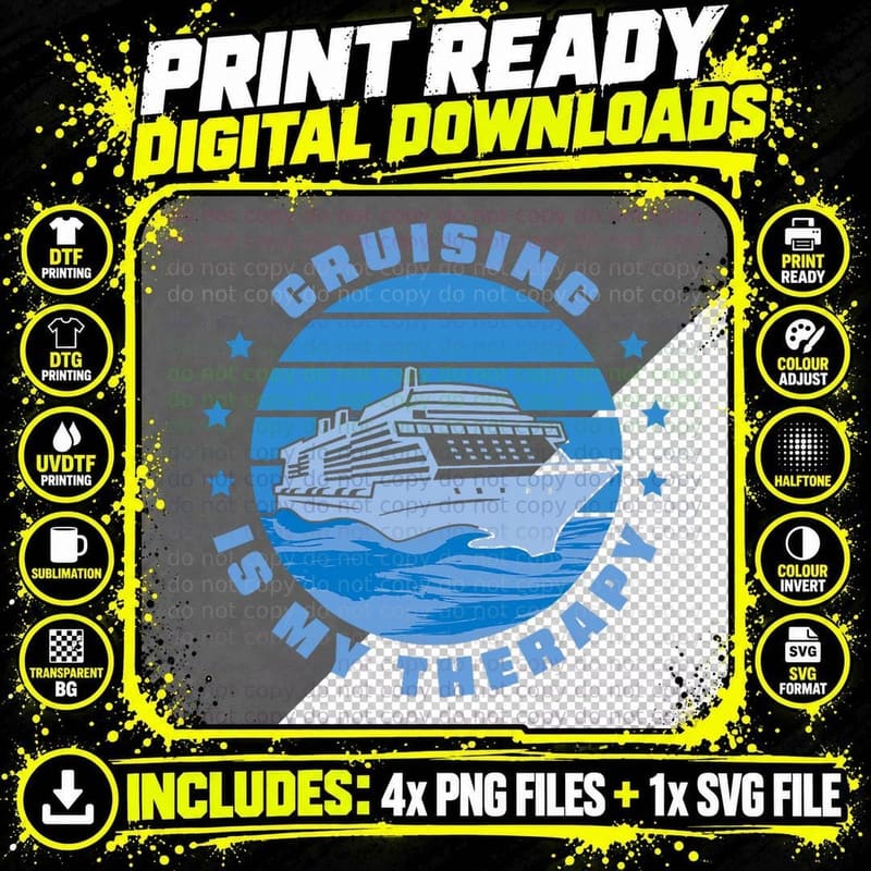 Cruise Ship Boat Trip Cruising Is My Therapy, Vacation Png SVG Digital Bundle