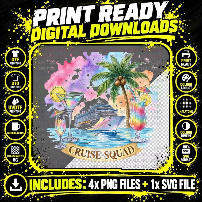 Cruise Squad Cruise Squad T-Shirt, Tropical Drinks by Png SVG Digital Bundle