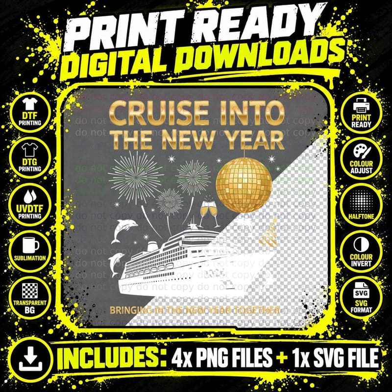 Cruise into the New Year Bringing in the New Year Png SVG Digital Bundle