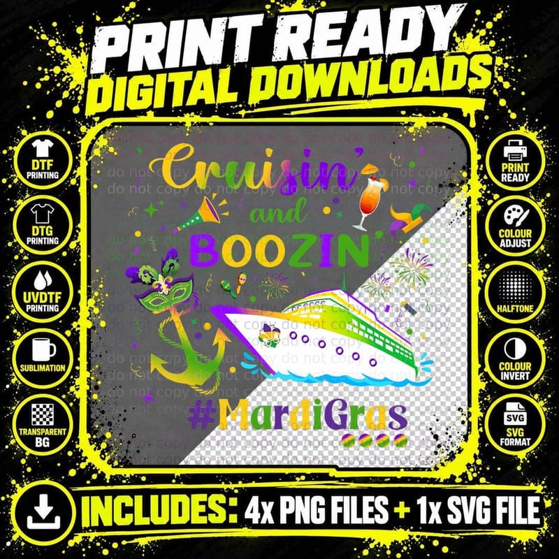Cruisin and Boozin Mardi Gras Cruise Matching Group Png SVG Digital Bundle