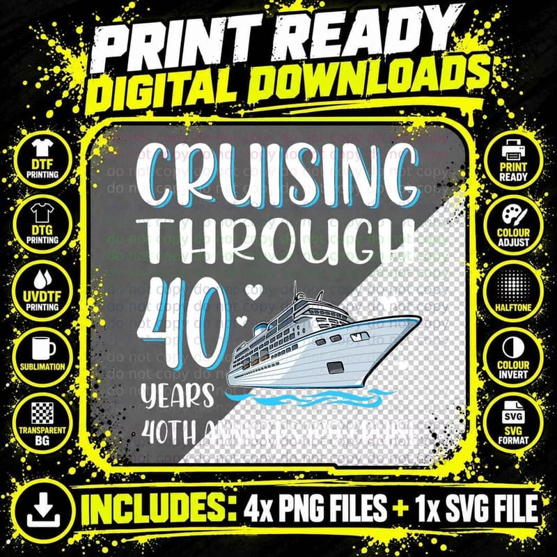 Cruising Through 40 Years 40th Anniversary Couple Cruise Png SVG Digital Bundle