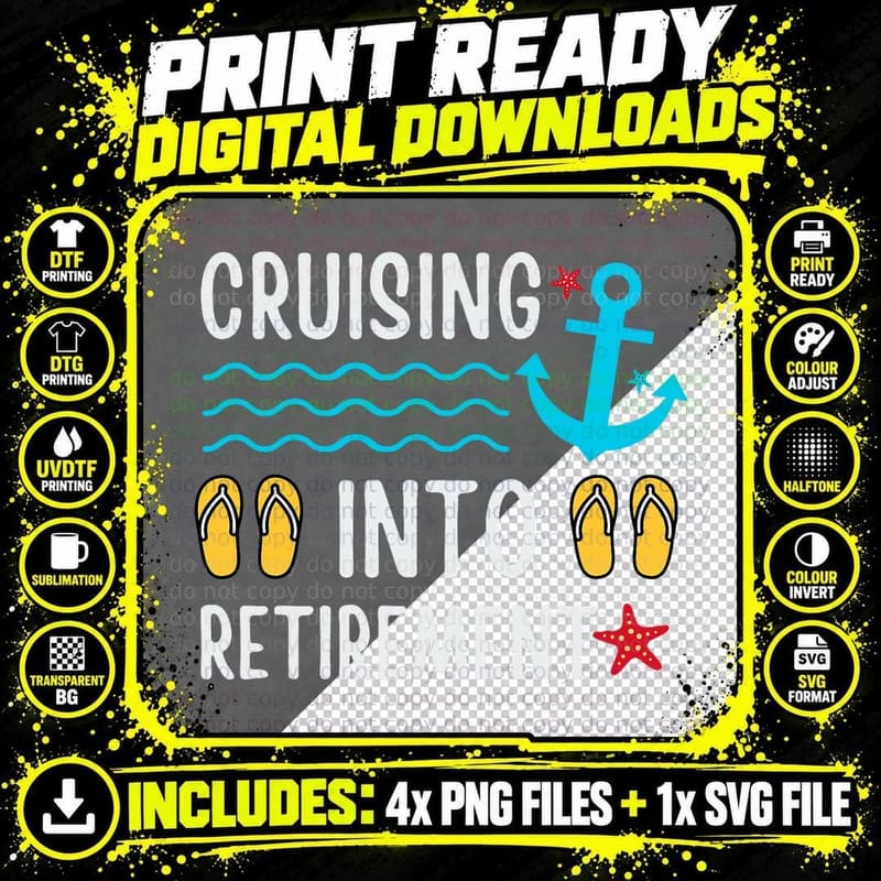 Cruising into Retirement Cruise Ship Vacation Retired Png SVG Digital Bundle