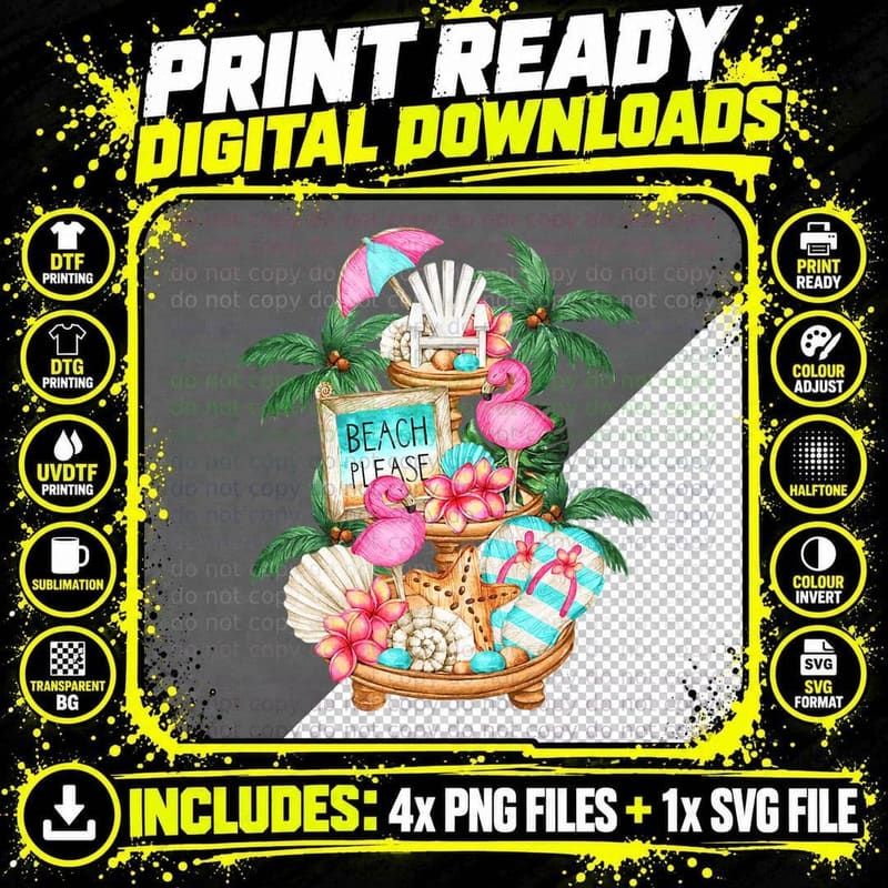 Cute Beach Motif with Flamingo & Flip Flops for Summer Png SVG Digital Bundle