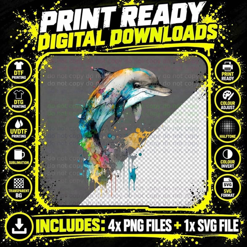 Cute Dolphin Design Colorful Pop Art Dolphin Lovers Png SVG Digital Bundle
