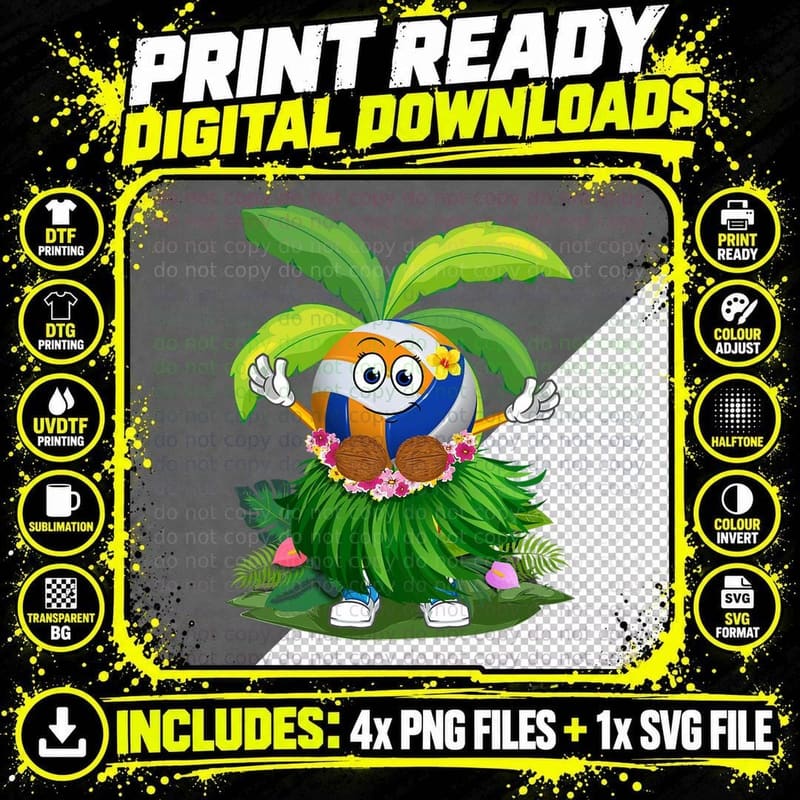 Cute Hawaiian Volleyball Ball Tropical Beach Summer Png SVG Digital Bundle