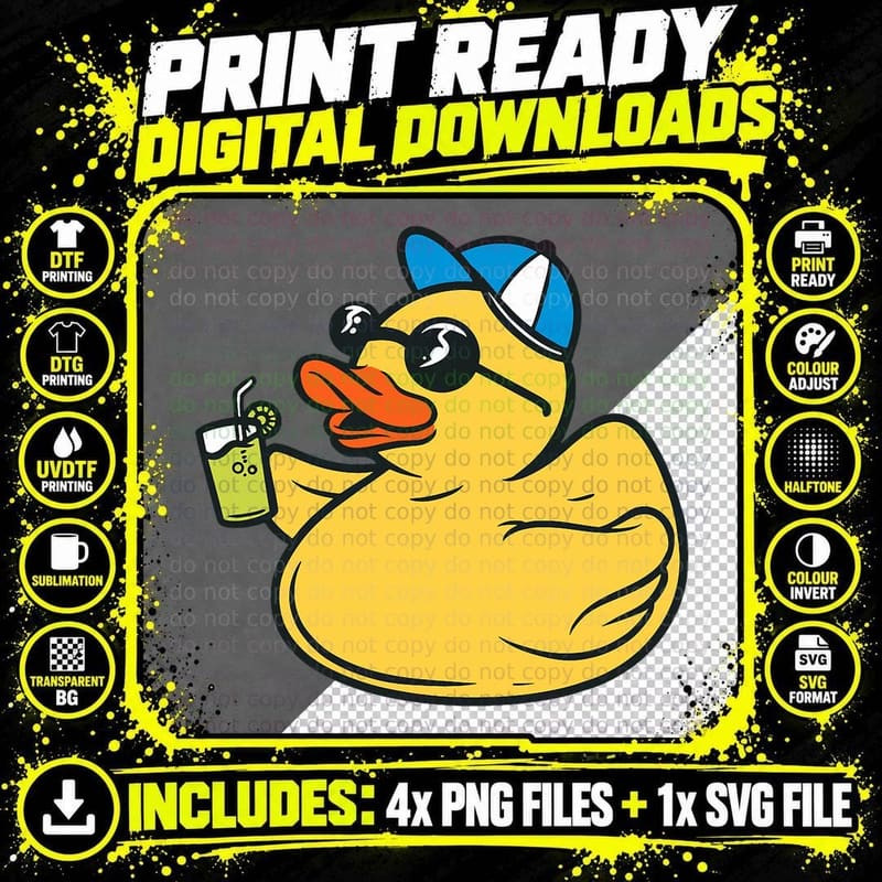 Cute Rubber Ducky Sunglasses - Summer Party Duck Toy Png SVG Digital Bundle