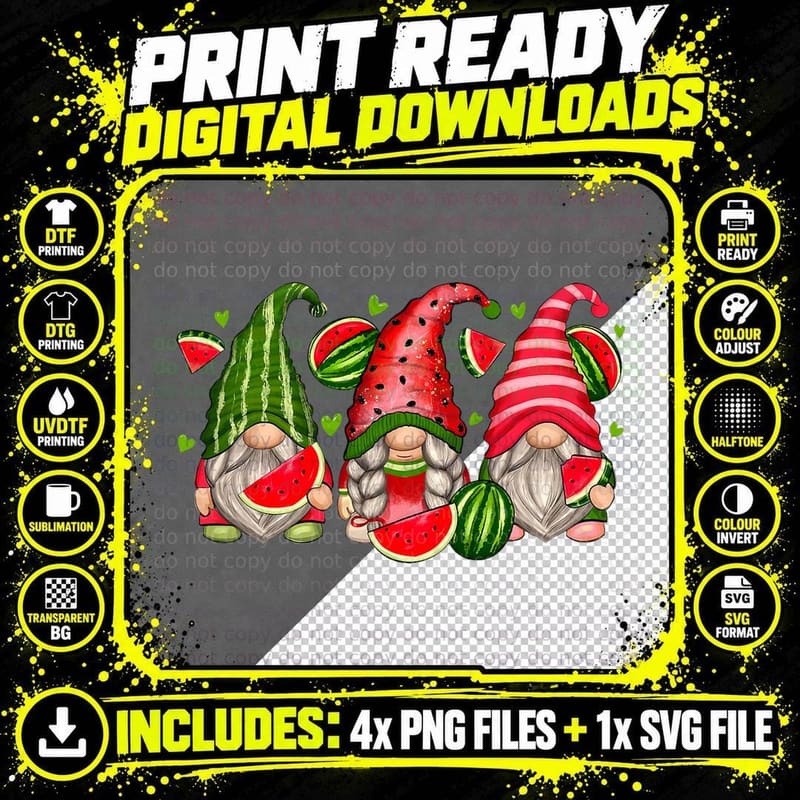 Cute Tropical Watermelon Gnomes Gnomies Summer Vacation Png SVG Digital Bundle