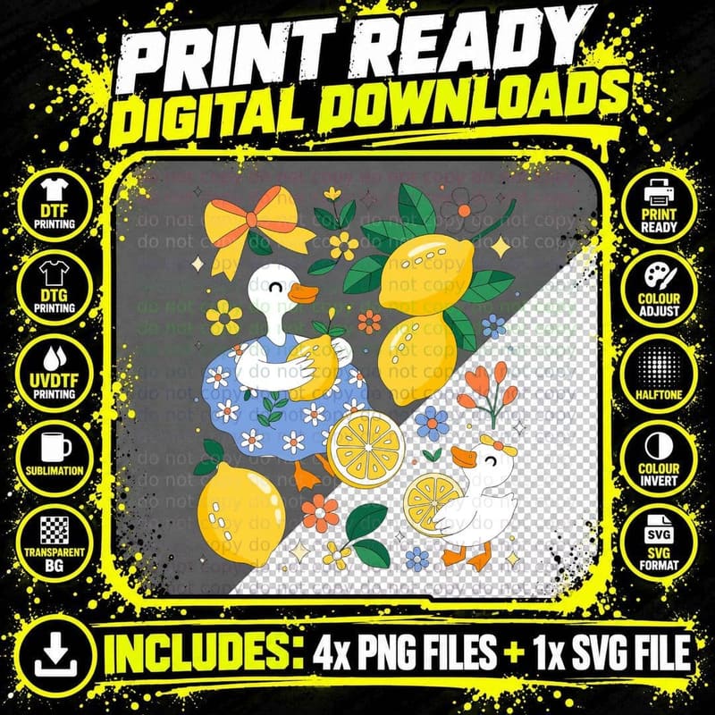 Duck with Large Lemon Citrus Summer T-Shirt Png SVG Digital Bundle