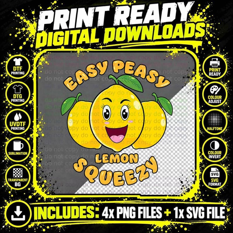 Easy Peasy Lemon Squeezy Summer Stand Lemonade T-Shirt Png SVG Digital Bundle