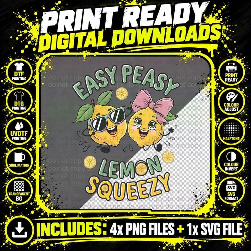 Easy Peasy Lemon Squeezy Summer T-Shirt Png SVG Digital Bundle
