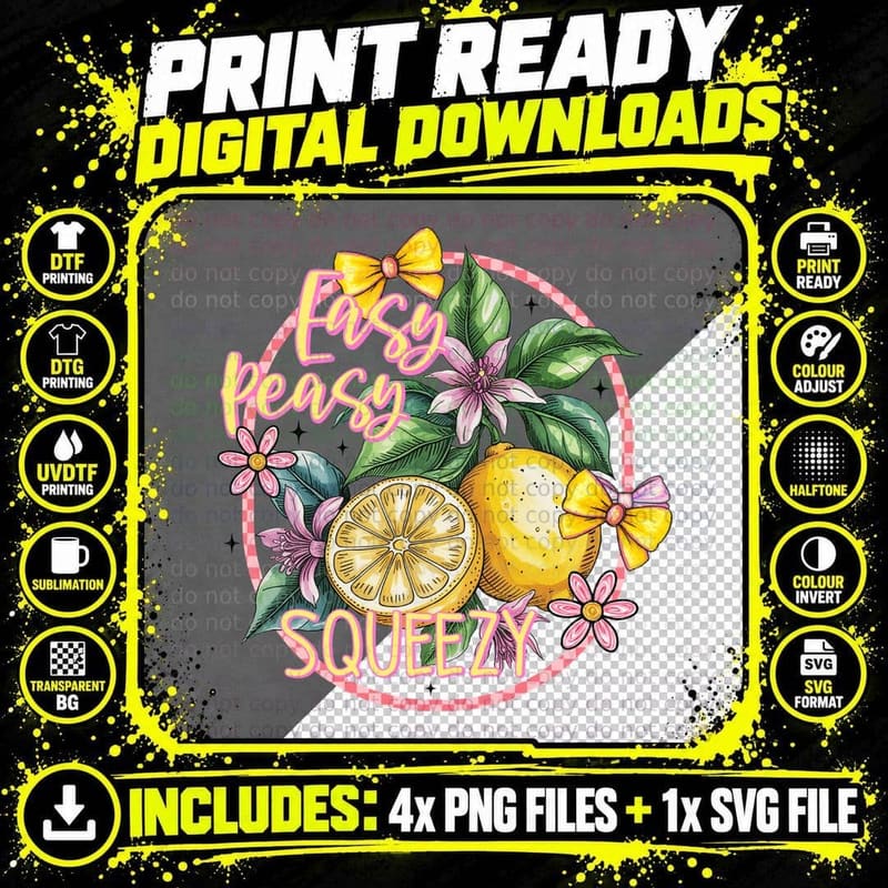 Easy Peasy Lemon Squeezy Summer T-Shirt Png SVG Digital Bundle