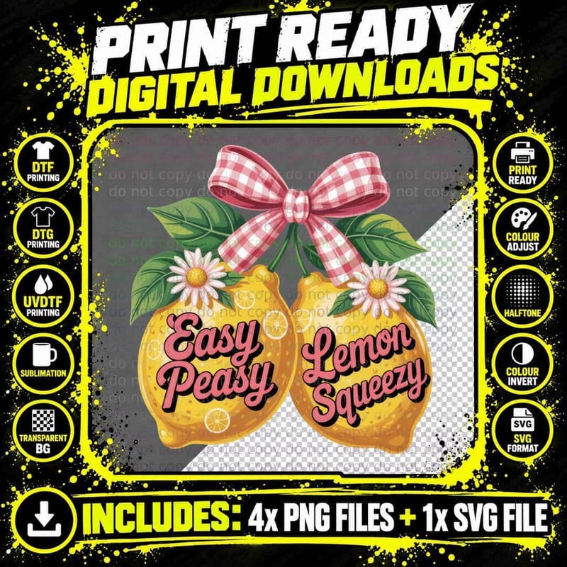 Easy Peasy Lemon Squeezy Summer T-Shirt Png SVG Digital Bundle
