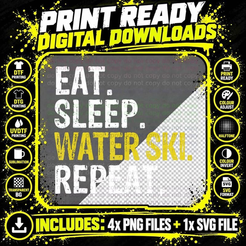 Eat Sleep Water Ski Repeat Gift Skiing Png SVG Digital Bundle