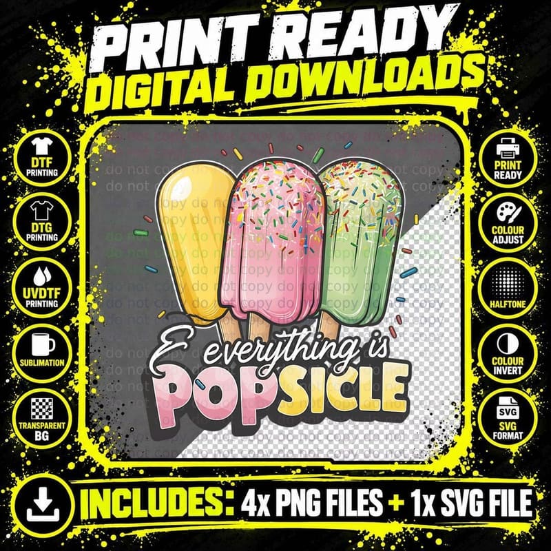 Everything Is Summer T-Shirt, Three Colorful Popsicles Png SVG Digital Bundle