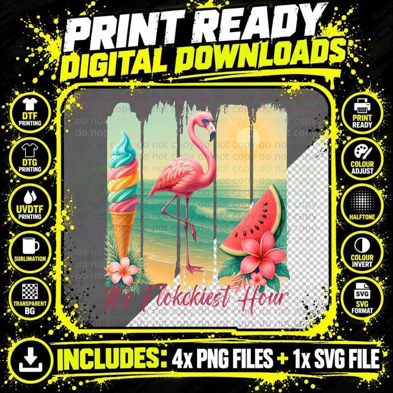 Feral Girl Summer T-Shirt, Duck Beach Watermelon Flower Png SVG Digital Bundle