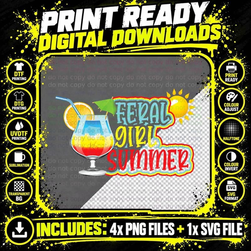 Feral Girl Summer Wild and Free, Vacation Beach T-Shirt Png SVG Digital Bundle