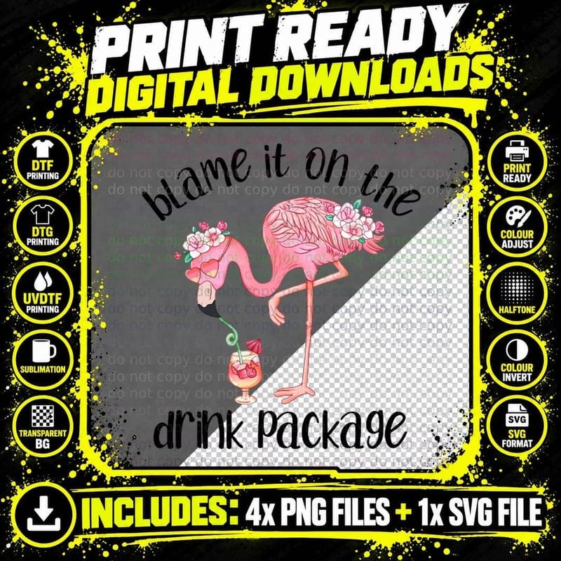 Flamingo Cruise Blame It on the Drink Package Drinking Png SVG Digital Bundle