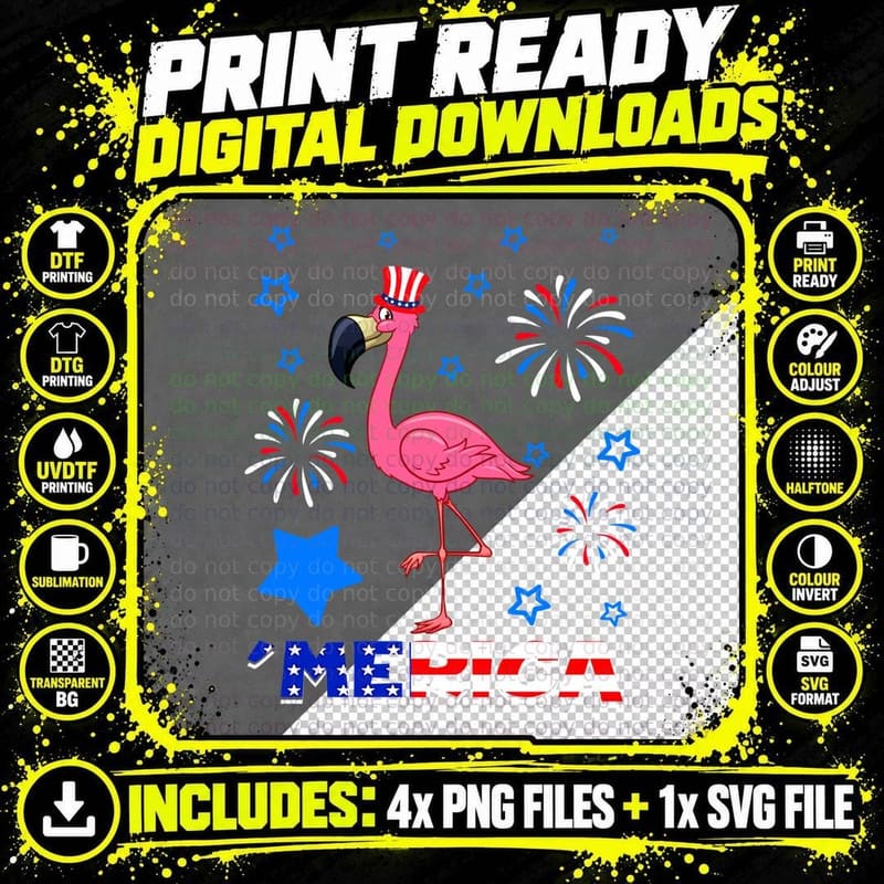 Flamingo Merica T-Shirt, Patriotic Summer Vibes Png SVG Digital Bundle