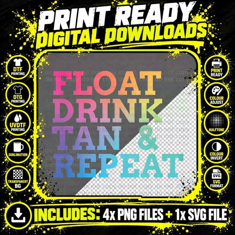 Float Drink Tan Repeat Summer Swimming Beach Pool Png SVG Digital Bundle