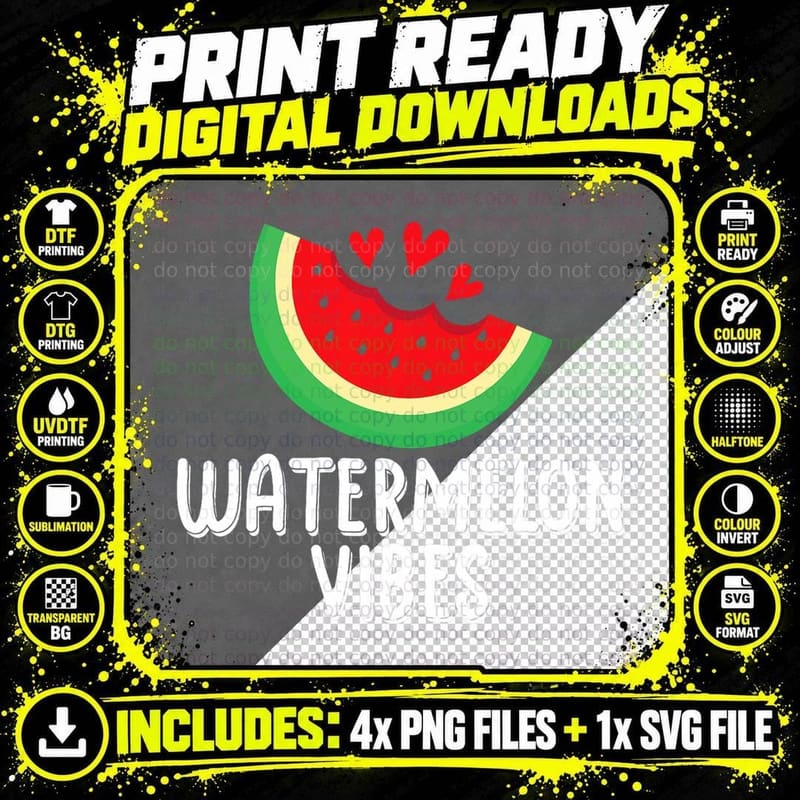 Fruit Watermelon Vibes Watermelon, Summer Fun Png SVG Digital Bundle