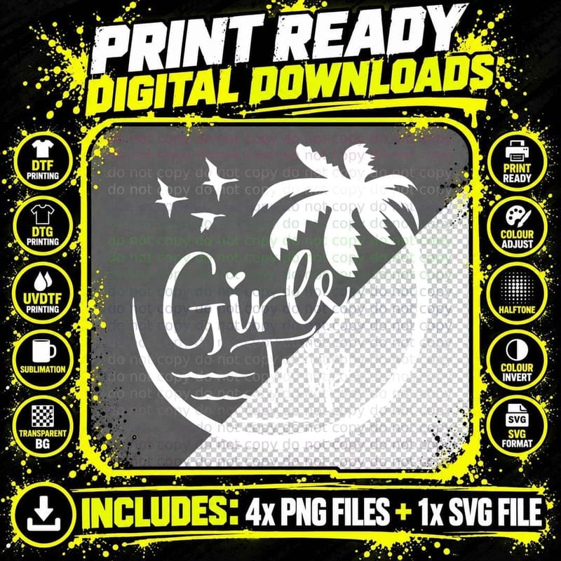 Girls Trip Heart T-Shirt, Palm Tree Birds Ocean Waves Png SVG Digital Bundle