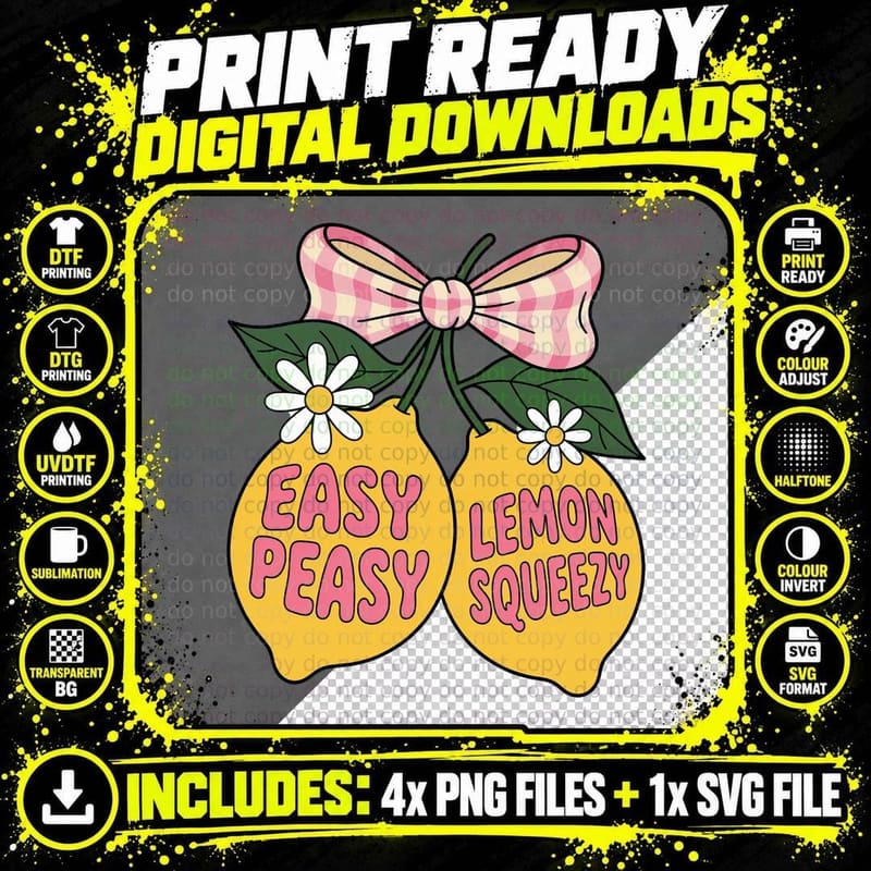Golden Bow Lemons Striped Pattern Summer T-Shirt Png SVG Digital Bundle