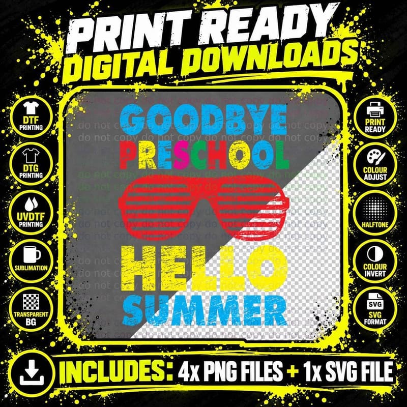Goodbye Preschool T-Shirt, Summer Vibes, Kids Apparel Png SVG Digital Bundle