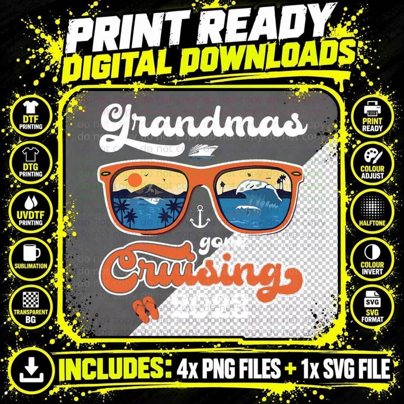 Grandmas Gone Cruising Family Cruise Squad Vacation Png SVG Digital Bundle