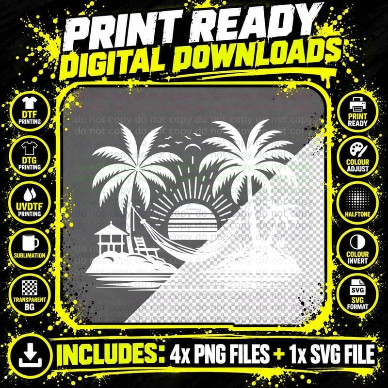 Hammock Between Palm Trees Summer T-Shirt Png SVG Digital Bundle