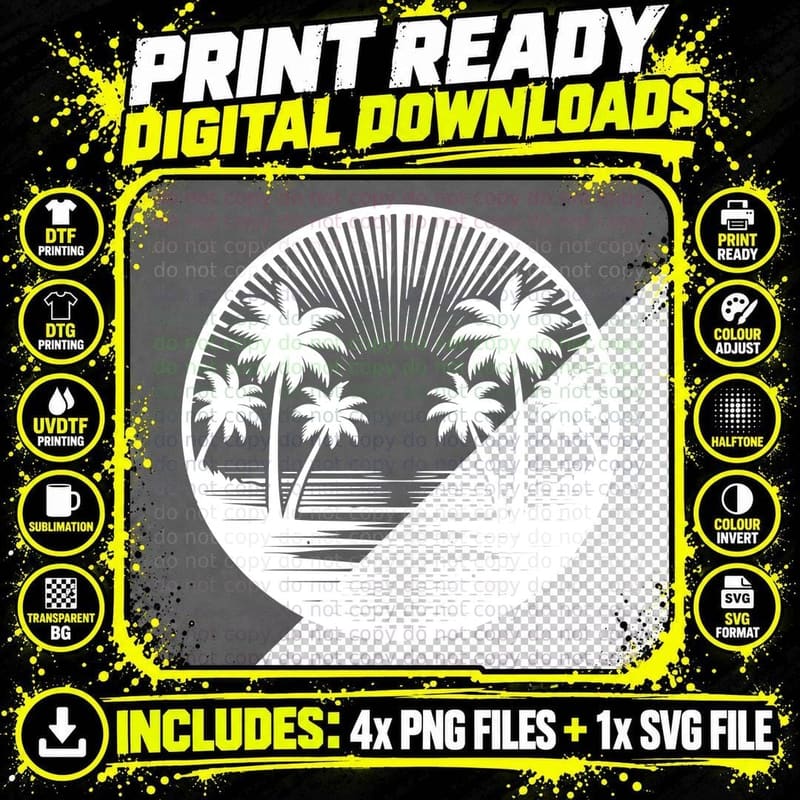 Hammock Circle Smiley Palms Summer T-Shirt Png SVG Digital Bundle