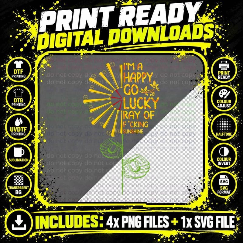 Happy Go Lucky Sunshine T-Shirt, Positive Vibes Apparel Png SVG Digital Bundle