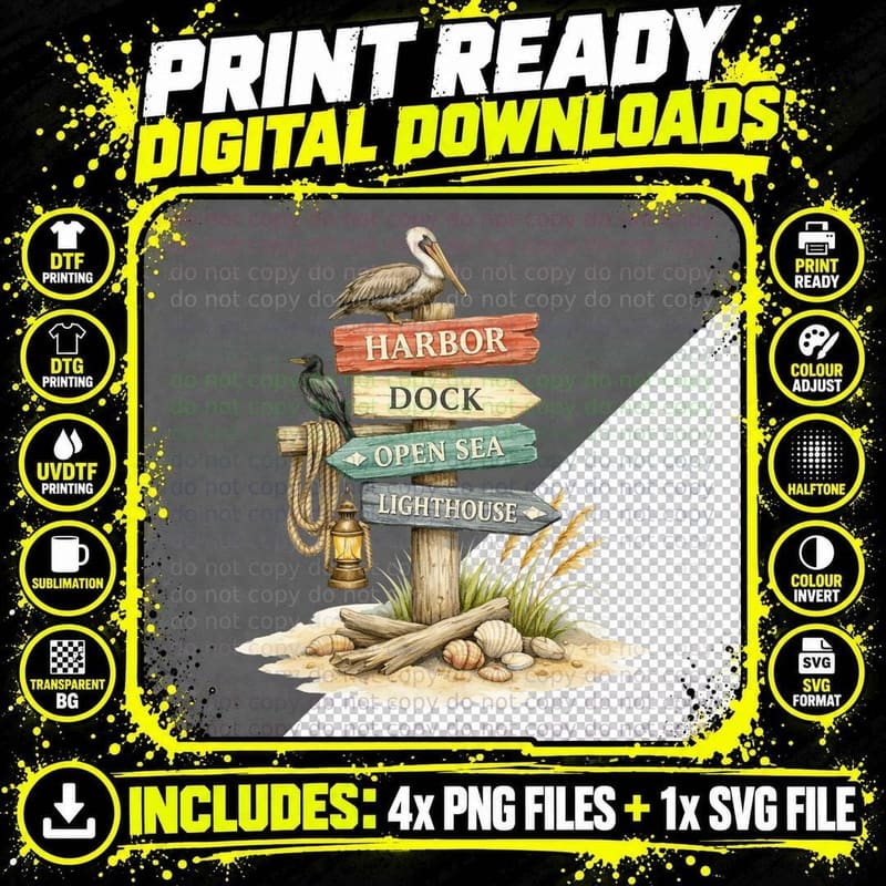 Harbor Dock Open Sea Lighthouse Summer T-Shirt Png SVG Digital Bundle