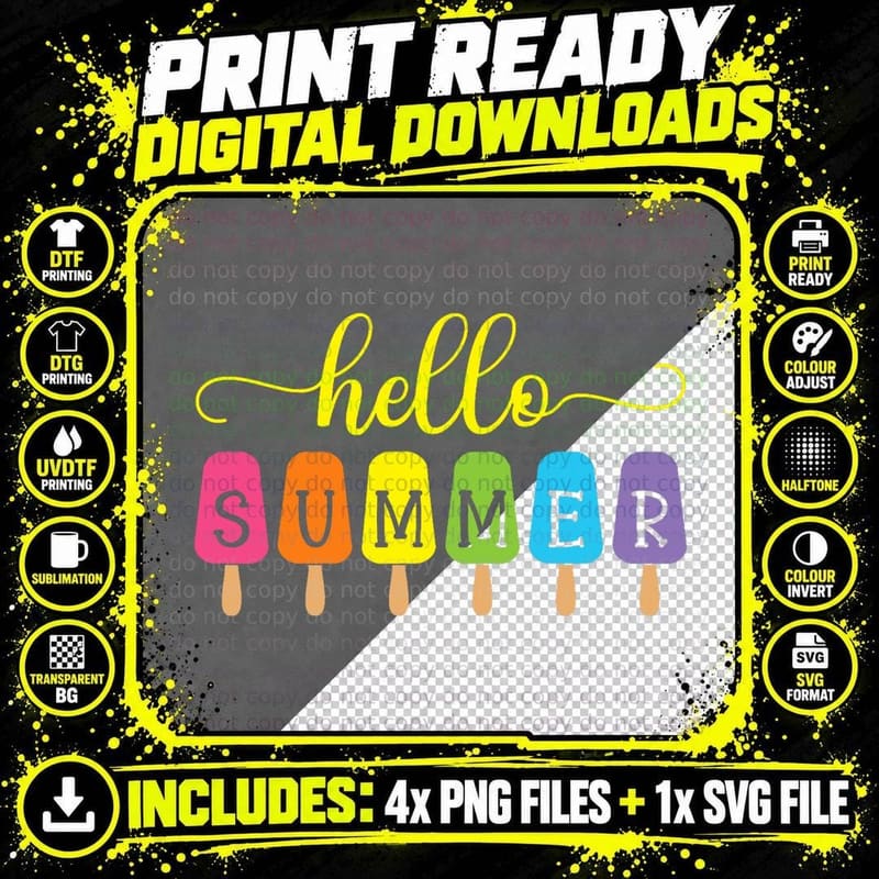 Hello Summer Ice Cream Top Popsicle Ice Lolly Hello Png SVG Digital Bundle