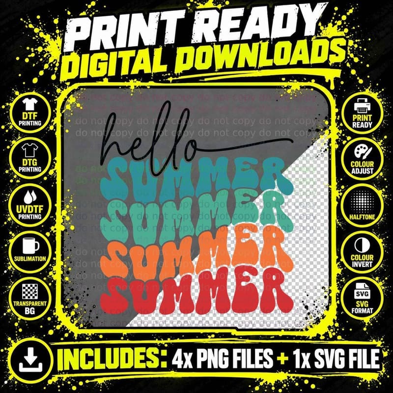 Hello Summer T-Shirt Png SVG Digital Bundle