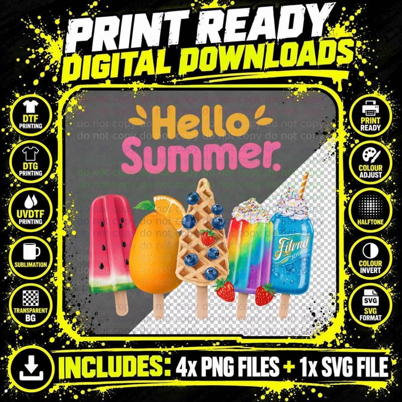 Hello Summer. Summer T-Shirt, Treats Ice Cream Summer Png SVG Digital Bundle