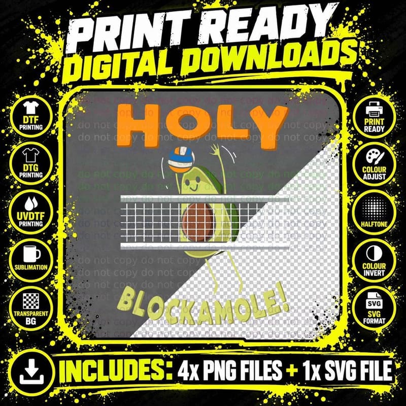 Holy Blockamole Avocado Beach Volleyball Player Vegan Png SVG Digital Bundle