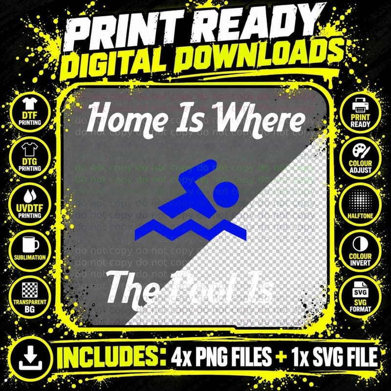 Home Is Where the Pool Is- Fun Swimming, Poolside Png SVG Digital Bundle